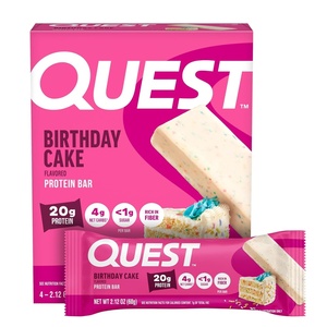 image:imageQuest Nutrition Birthday Cake Protein Bars 20g Protein 4g net Carbs 1g Sugar Gluten Free Keto Friendly 4 Count