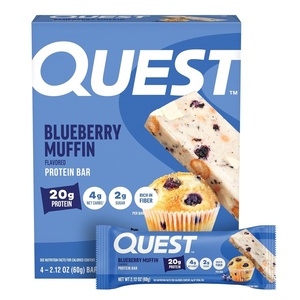 image:imageQuest Nutrition Chocolate Chip Cookie Dough Protein Bars 21g Protein 4 Net Carbs 1g Sugar High Fiber Gluten Free Keto Friendly 4 CountBlueberry Muffin
