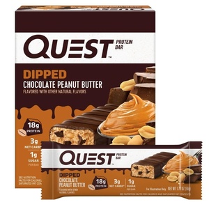 image:imageQuest Nutrition Chocolate Chip Cookie Dough Protein Bars 21g Protein 4 Net Carbs 1g Sugar High Fiber Gluten Free Keto Friendly 4 CountDipped Chocolate Peanut Butter Protein
