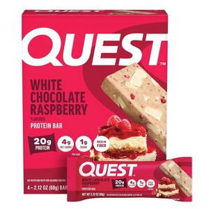 image:imageQuest Nutrition Chocolate Chip Cookie Dough Protein Bars 21g Protein 4 Net Carbs 1g Sugar High Fiber Gluten Free Keto Friendly 4 CountWhite Chocolate Raspberry