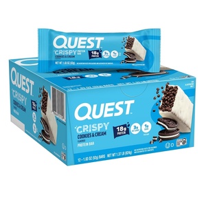 image:imageQuest Nutrition Crispy Protein Bar Fruity Cereal Flavor 18g Protein 1g Sugar 2g Net Carbs Low Sugar 12 CountCookies  Cream