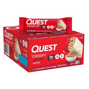 image:imageQuest Nutrition Crispy Protein Bar Fruity Cereal Flavor 18g Protein 1g Sugar 2g Net Carbs Low Sugar 12 CountFruity Cereal