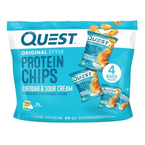 image:imageQuest Nutrition Dill Pickle Flavored Protein Chips 19g Protein 4g Net Carbs Protein Snacks Gluten Free 12 CountCheddar  Sour Cream