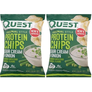 image:imageQuest Nutrition Dill Pickle Flavored Protein Chips 19g Protein 4g Net Carbs Protein Snacks Gluten Free 12 CountSour Cream  Onion