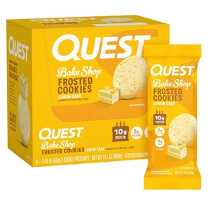 image:imageQuest Nutrition Frosted Protein Cookies Twin Pack Peanut Butter Flavored 1g Sugar 11g Protein 2g Net Carbs Gluten Free 16 CookiesLemon Cake