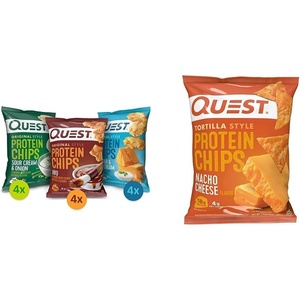 image:imageQuest Nutrition Game Day Tortilla Style Protein Chips Variety Pack Buffalo Ranch Salsa Verde Loaded Taco 4 of Each 11 oz Pack of 12Cheddar Cheese