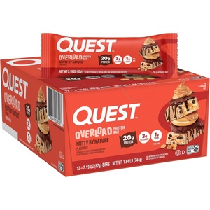 image:imageQuest Nutrition Overload Protein Bars Sundae Funday 20g Protein 1g Sugar 4g Net Carbs Gluten Free 12 CountNutty by Nature