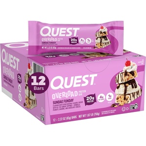 image:imageQuest Nutrition Overload Protein Bars Sundae Funday 20g Protein 1g Sugar 4g Net Carbs Gluten Free 12 CountSundae Funday