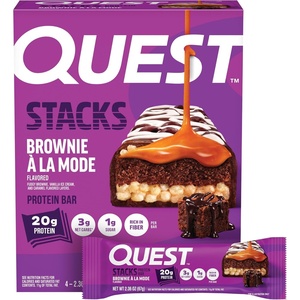 image:imageQuest Nutrition Stacks Protein Bars Brownie a la Mode Flavor 20g Protein 3g Net Carbs 1g Sugar High Fiber Low Sugar Gluten Free 4 CountBrownie a la Mode