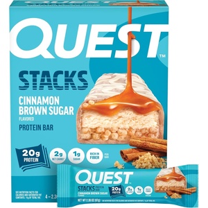 image:imageQuest Nutrition Stacks Protein Bars Brownie a la Mode Flavor 20g Protein 3g Net Carbs 1g Sugar High Fiber Low Sugar Gluten Free 4 CountCinnamon Brown Sugar