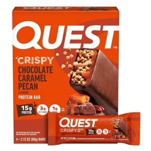 image:imageQuest Nutrition Pumpkin Pie Protein Bar 20g Protein 12 Count  11g Fiber 4g Net Carbs 1g Sugar Gluten Free High Quality Protein Soft and Chewy Individually Wrapped 212oz BarsChocolate Caramel Pecan